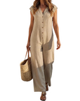 Maevyn - Dames jumpsuit zonder mouwen met knopen en brede benen