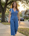Maevyn - Dames jumpsuit zonder mouwen met knopen en brede benen