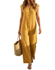 Maevyn - Dames jumpsuit zonder mouwen met knopen en brede benen