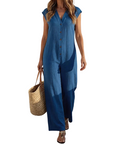 Maevyn - Dames jumpsuit zonder mouwen met knopen en brede benen