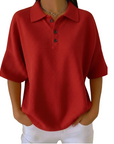 Orelina - Dames polo met textuur en knoopkraag, casual fit