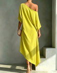 Helovyn - Elegante asymmetrische midi jurk voor dames met één schouder