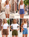 Phaedora - Hoge taille shorts voor dames met diepe zakken