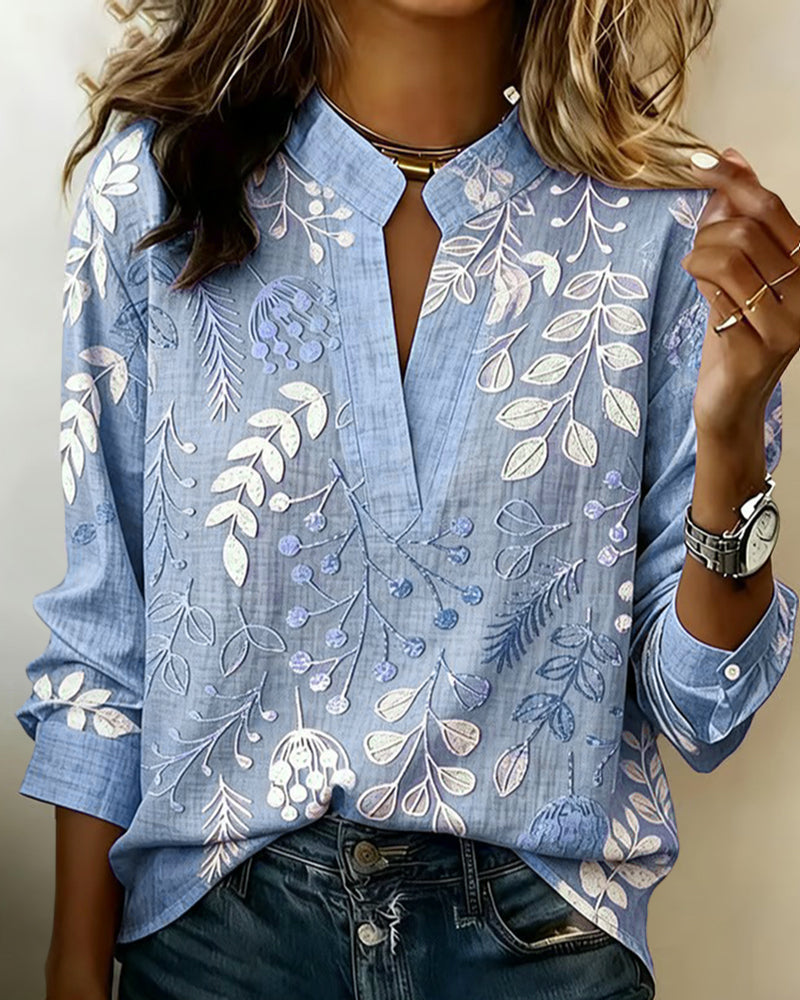 Pelyxa - Damesblouse met bloemenprint van katoen elegante regular fit voor de zomer