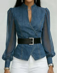 Quinellea - Elegante Denim Blouse met Structuur