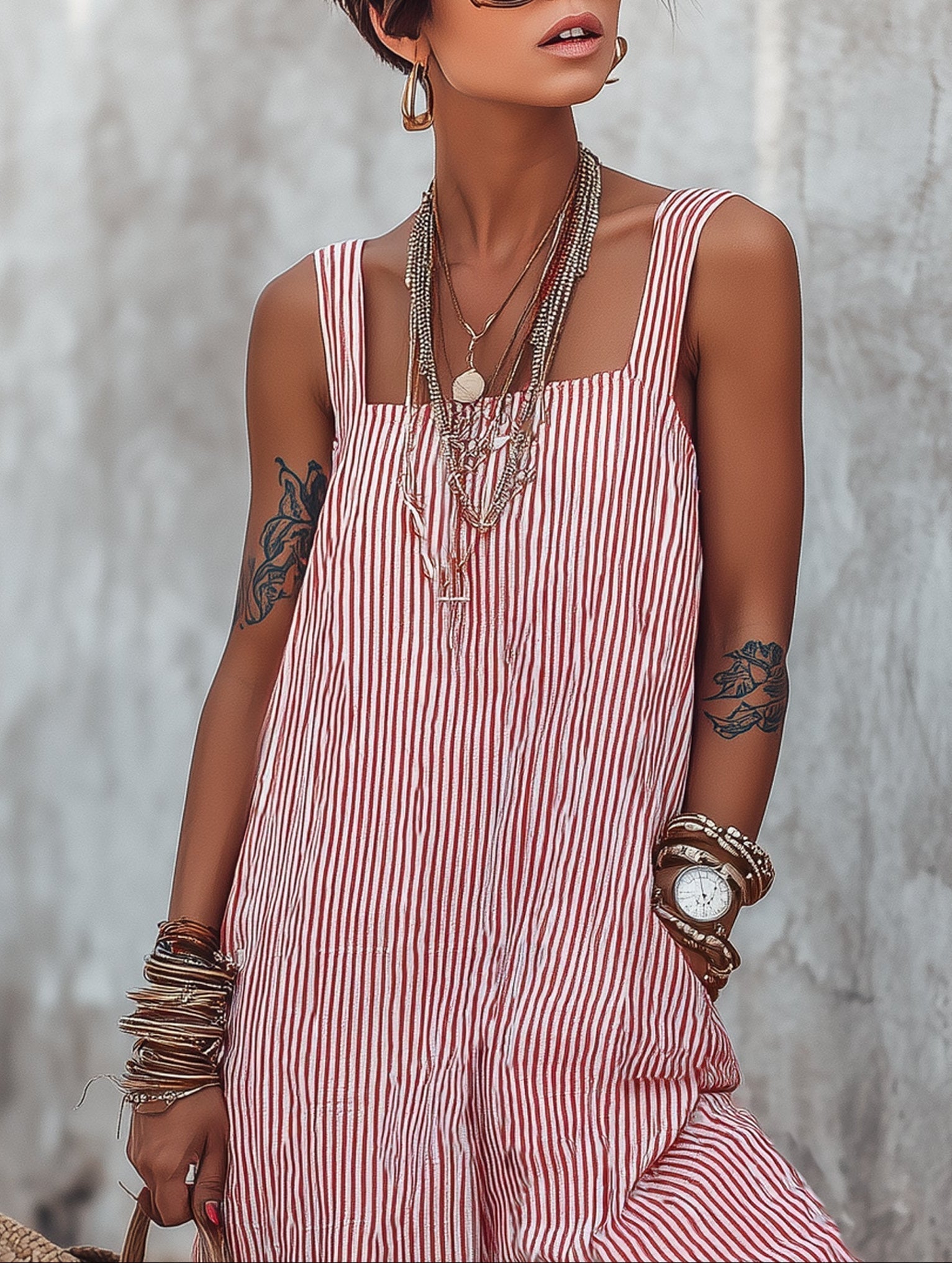 Pheralyn - Losse dames jumpsuit met minimalistische strepen en vierkante hals