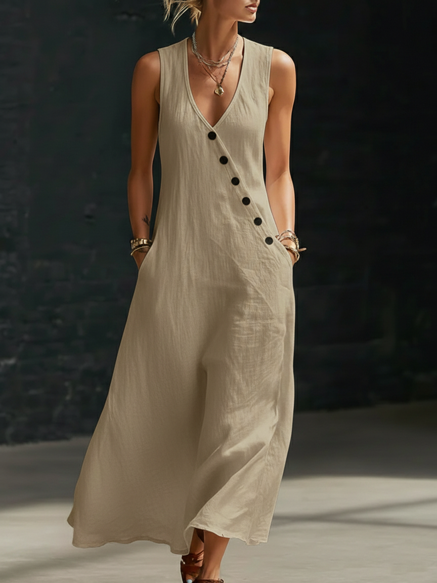 Fazira - Maxi Jurk Dames Met Knopen Vloeiende Snit Comfortabele Dagelijkse Wear
