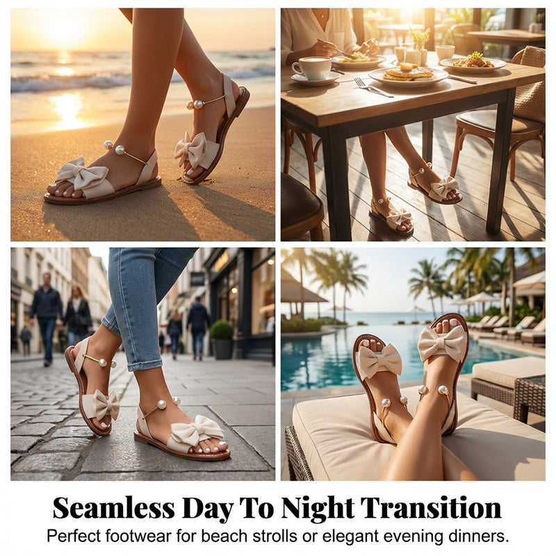 Jaxoria - Vrouwen platte sandalen met decoratieve strik en parels