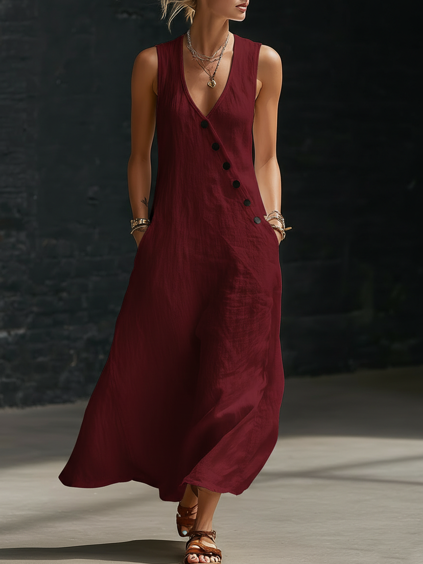 Fazira - Maxi Jurk Dames Met Knopen Vloeiende Snit Comfortabele Dagelijkse Wear