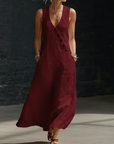 Fazira - Maxi Jurk Dames Met Knopen Vloeiende Snit Comfortabele Dagelijkse Wear