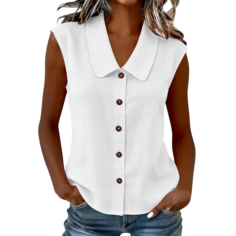 Dovirelle - Mouwloze blouse voor dames met V-hals en elegante knopen