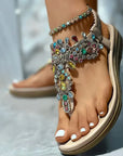 Prynessa - Platte Boheemse Sandalen met Multikleurige Strass en Elegante Bandjes