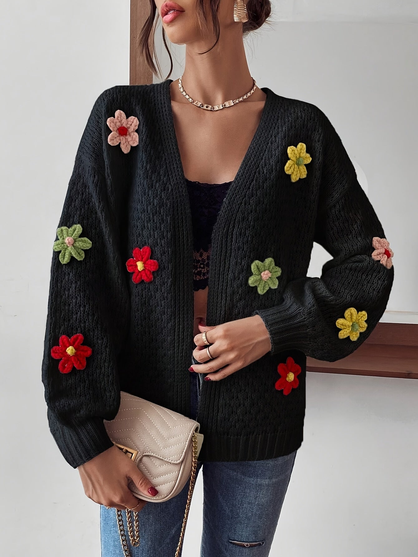 Risette - Gebreid gebloemd vest