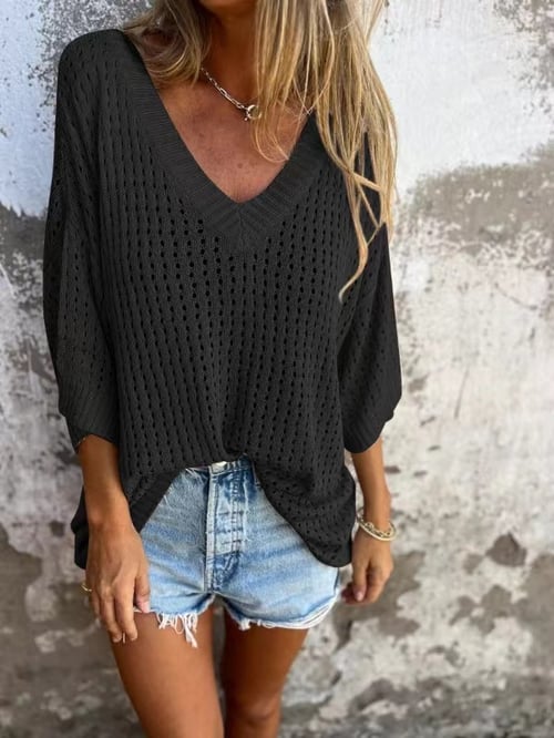 Delia - Gebreide top met V-hals