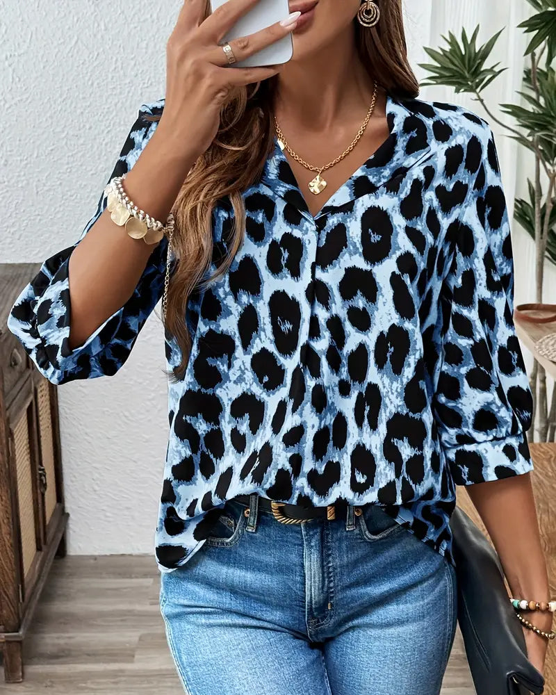 Astoria - Blouse met Halve Mouwen in Luipaardprint Groot