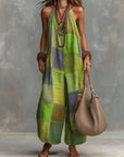 Izzorae - Dames patchwork jumpsuit ruime katoen linnen zomer strand