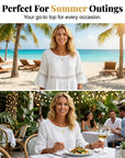 Evarielle - Damesblouse met kant en peplum met volantmouwen