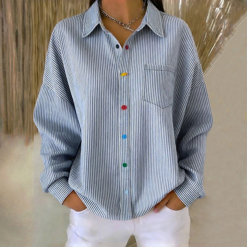 Sovira - Casual Gestreepte Damesblouse met Knopen en Zak