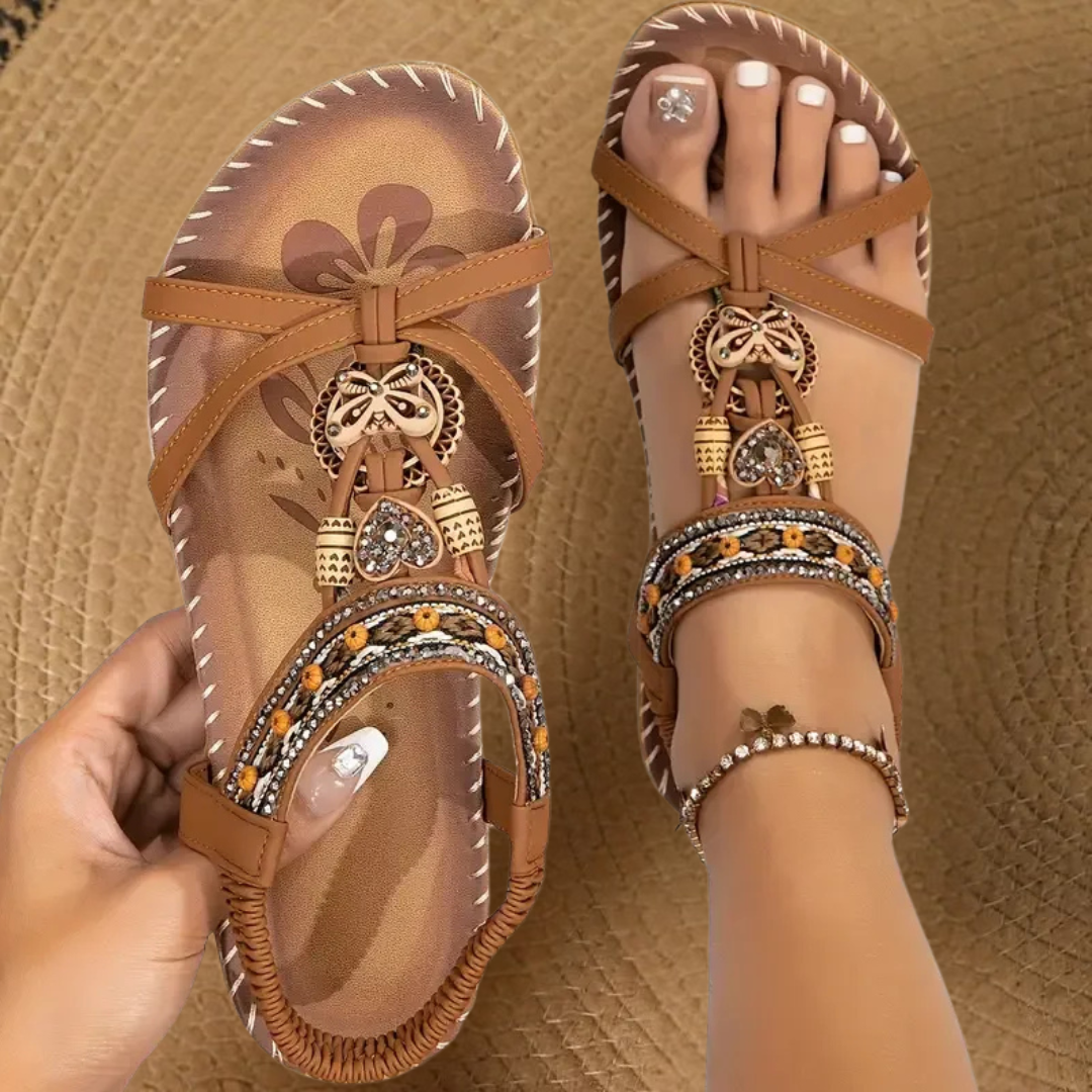 Hovira - Comfortabele Boheemse Platte Sandalen in Ibiza Chic Stijl