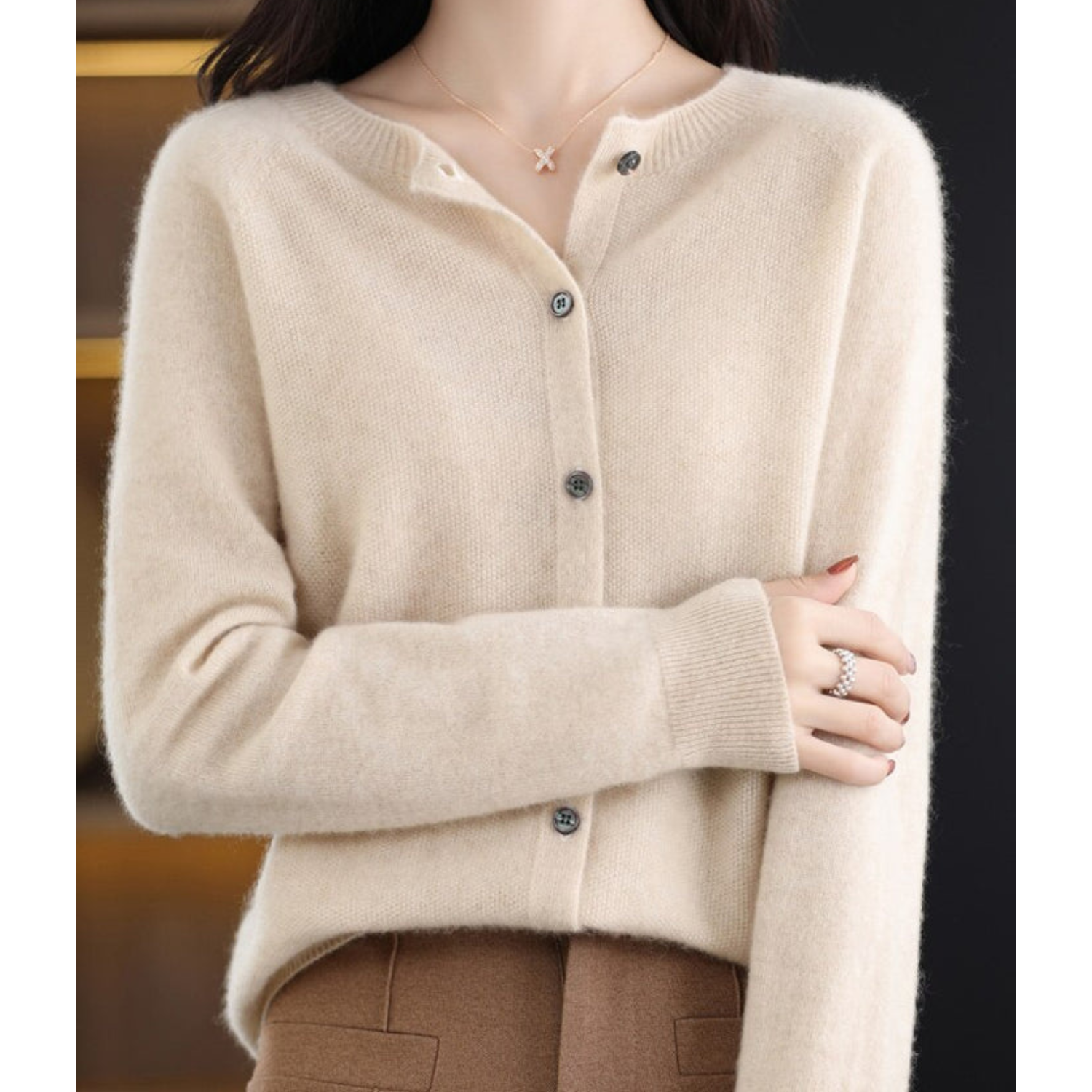 Elyse - 100% Pure Merino Wol Dames O-hals Cardigan Kasjmier Trui