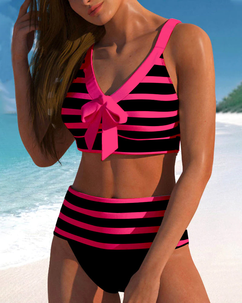 Laluna® Gestreepte bikini met hoge taille – flatterende taille, tijdloze streepjeslook