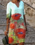 Jacqueline - Lente V-hals Drie-Kwart Mouwen Jurk