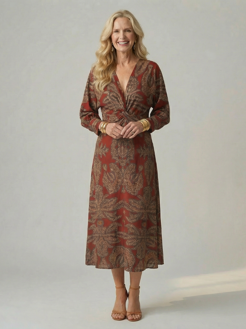 Falune - Midi jurk voor dames met een elegante strakke taille en print