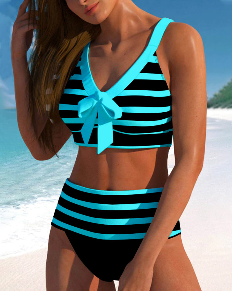 Laluna® Gestreepte bikini met hoge taille – flatterende taille, tijdloze streepjeslook