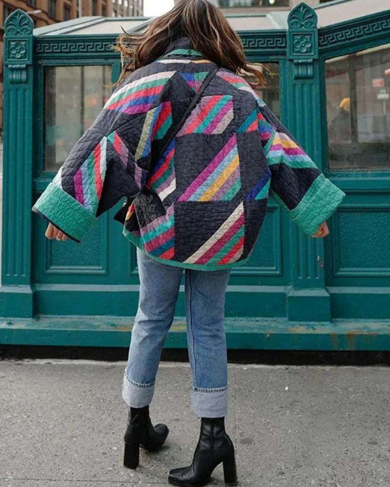 Sabine - Katoenen Patchwork Jas met Flared Mouwen