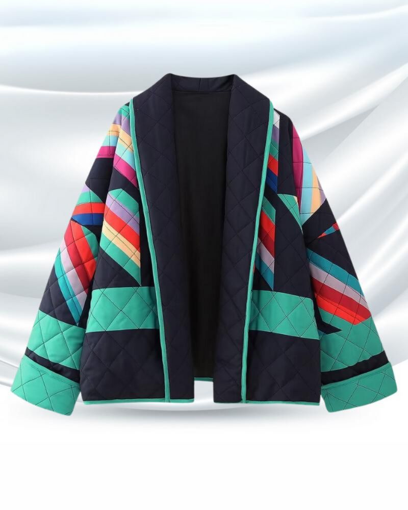 Sabine - Katoenen Patchwork Jas met Flared Mouwen