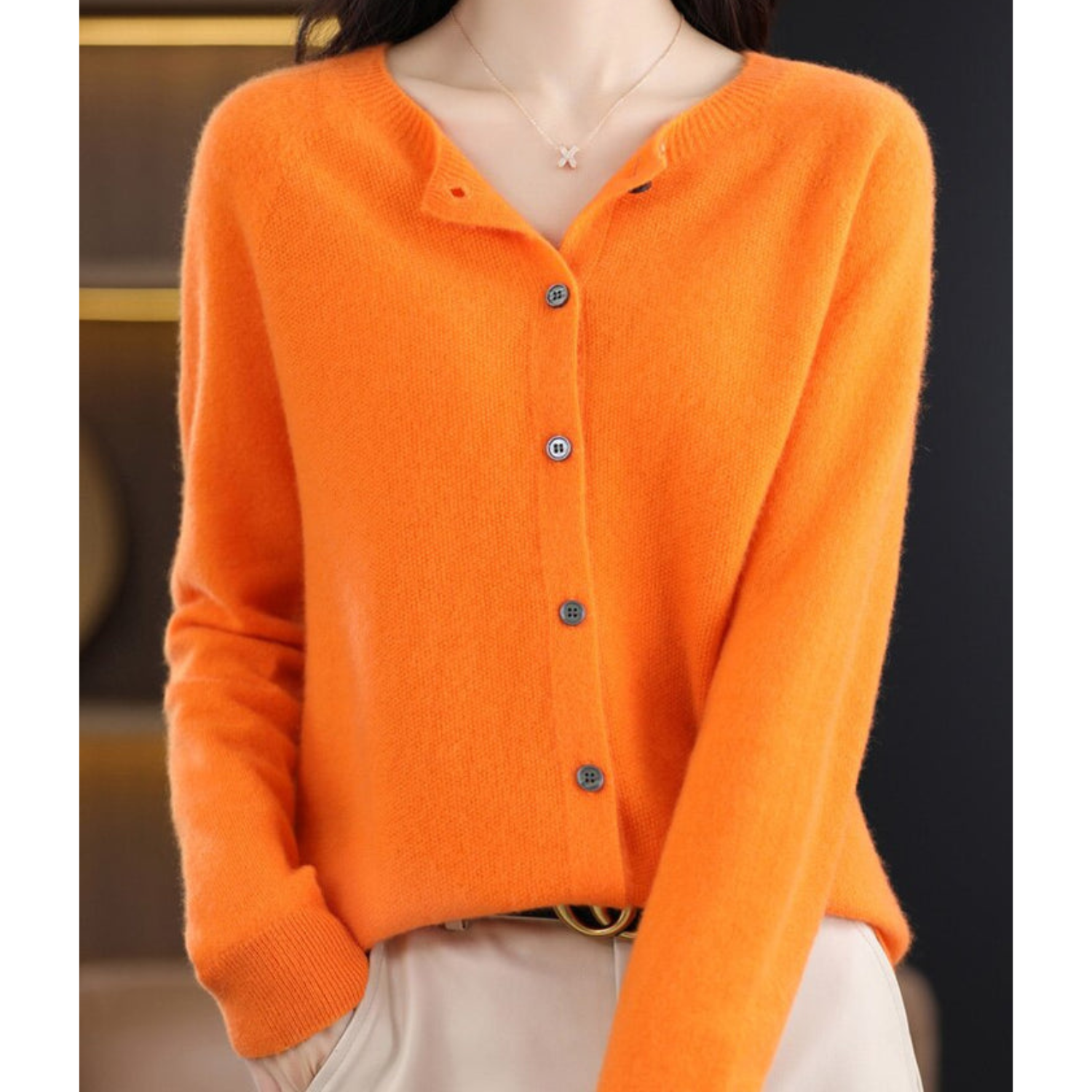 Elyse - 100% Pure Merino Wol Dames O-hals Cardigan Kasjmier Trui