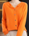 Elyse - 100% Pure Merino Wol Dames O-hals Cardigan Kasjmier Trui