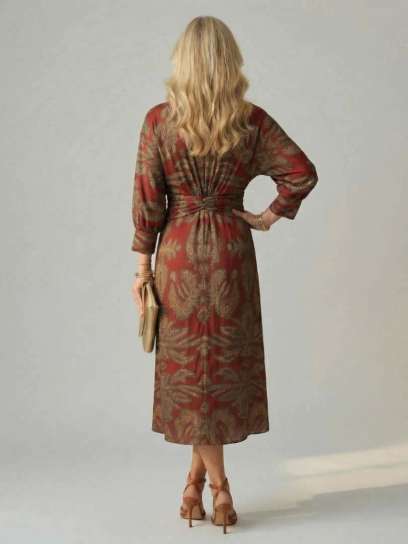 Falune - Midi jurk voor dames met een elegante strakke taille en print