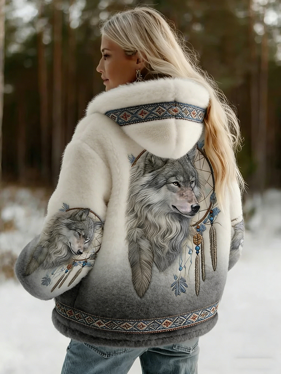 Dahlina - Dames Hoodie Jas met Wolfprint