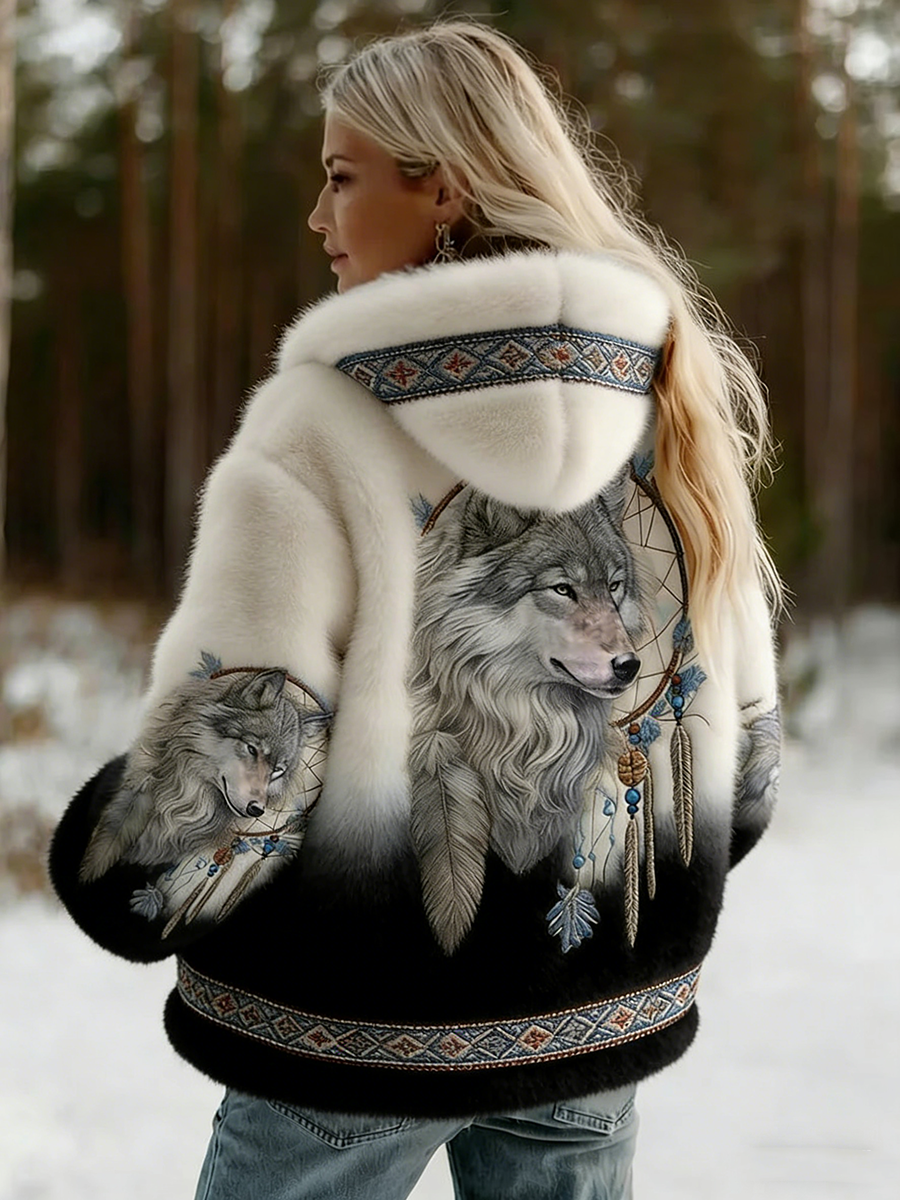 Dahlina - Dames Hoodie Jas met Wolfprint