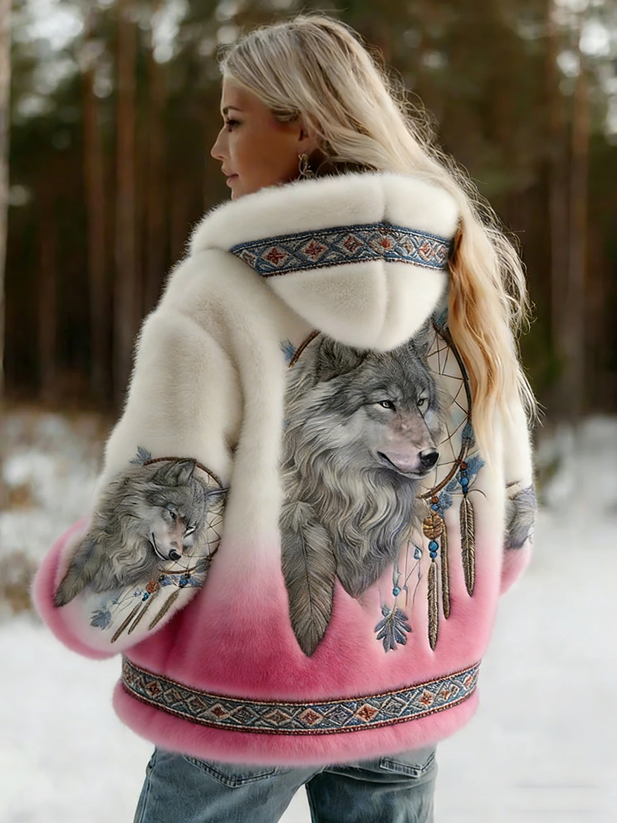 Dahlina - Dames Hoodie Jas met Wolfprint