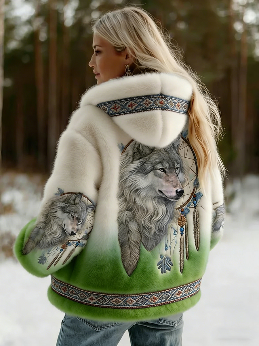 Dahlina - Dames Hoodie Jas met Wolfprint