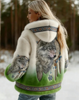 Dahlina - Dames Hoodie Jas met Wolfprint