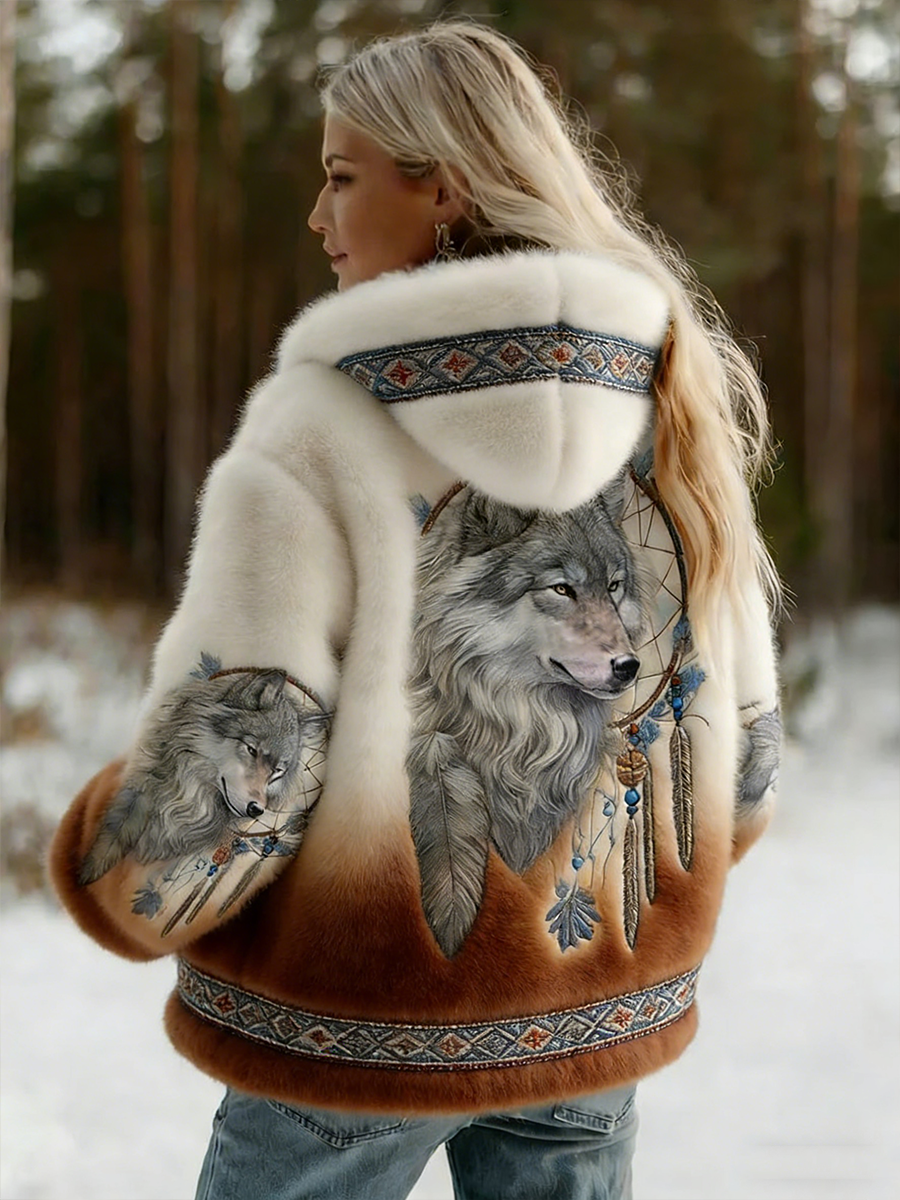Dahlina - Dames Hoodie Jas met Wolfprint