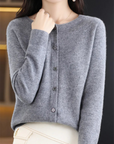 Elyse - 100% Pure Merino Wol Dames O-hals Cardigan Kasjmier Trui