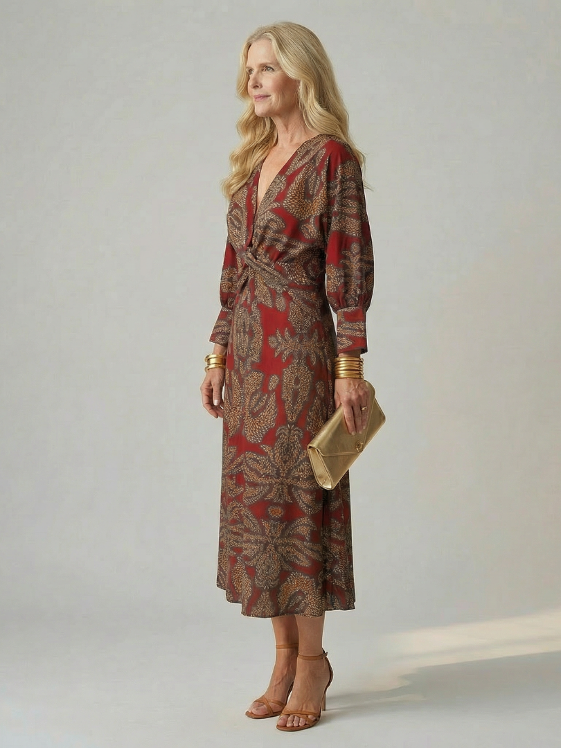 Falune - Midi jurk voor dames met een elegante strakke taille en print