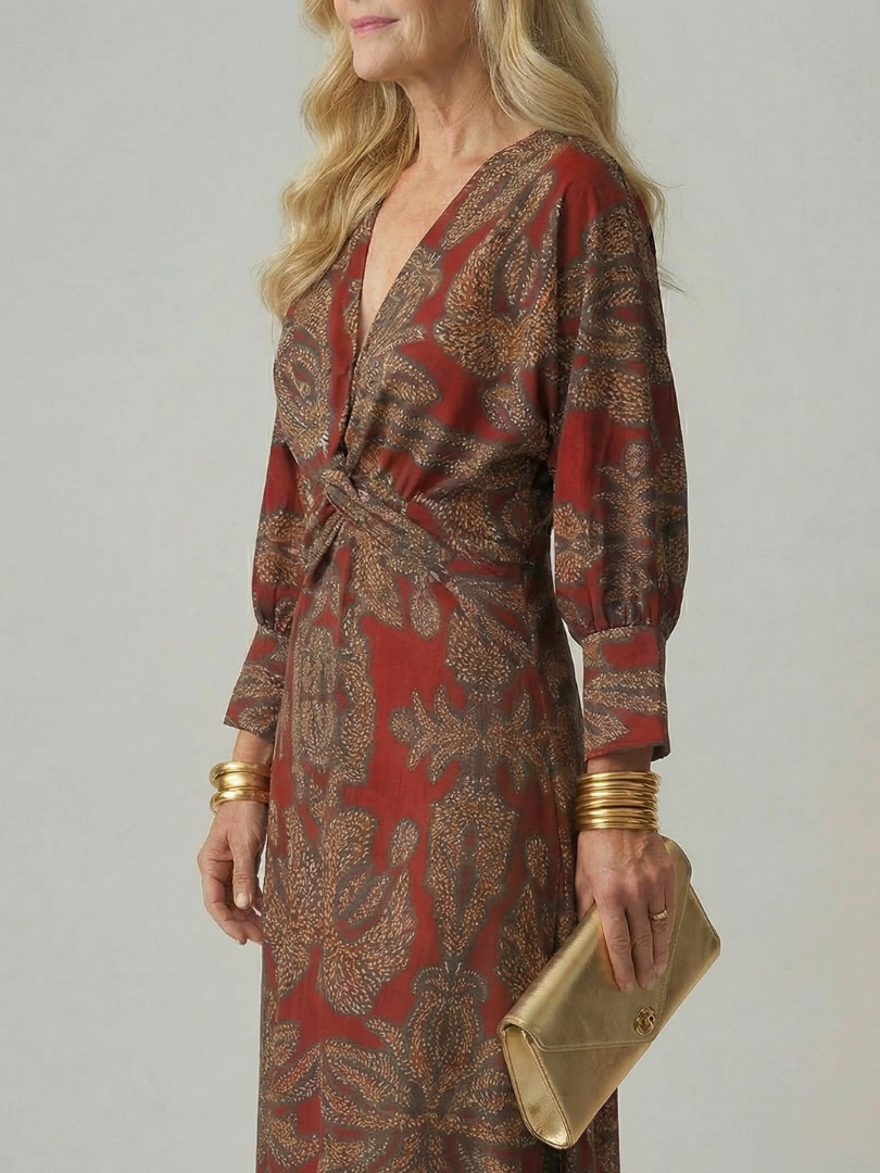 Falune - Midi jurk voor dames met een elegante strakke taille en print