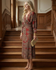 Falune - Midi jurk voor dames met een elegante strakke taille en print