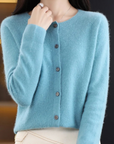 Elyse - 100% Pure Merino Wol Dames O-hals Cardigan Kasjmier Trui