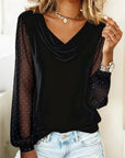 Lunavessia - Elegante Blouse met Drapé Kraag en Transparante Mouwen