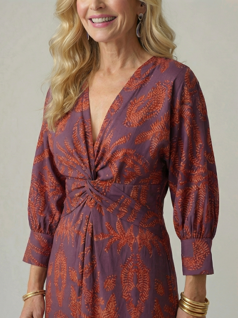 Falune - Midi jurk voor dames met een elegante strakke taille en print