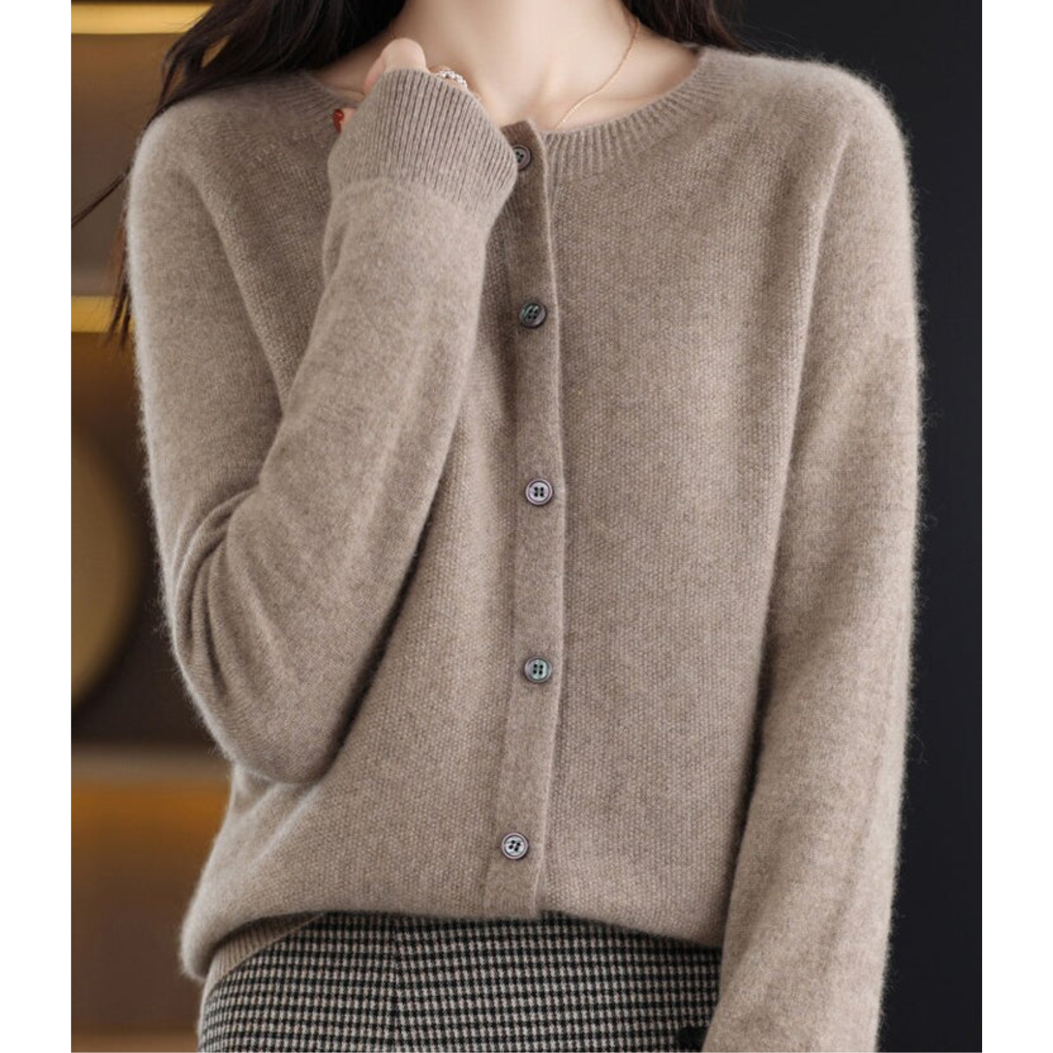 Elyse - 100% Pure Merino Wol Dames O-hals Cardigan Kasjmier Trui