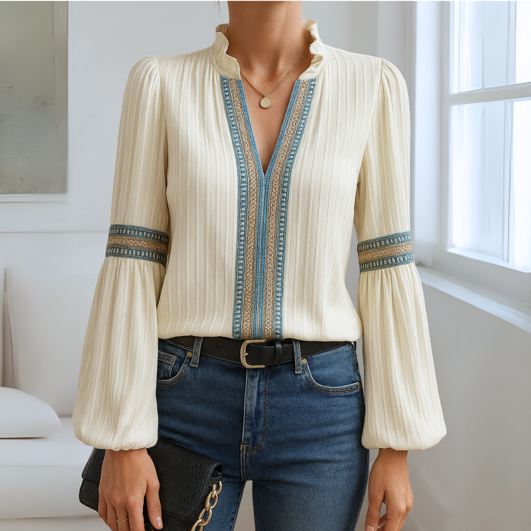 Mirabel - Kanten blouse met V-hals