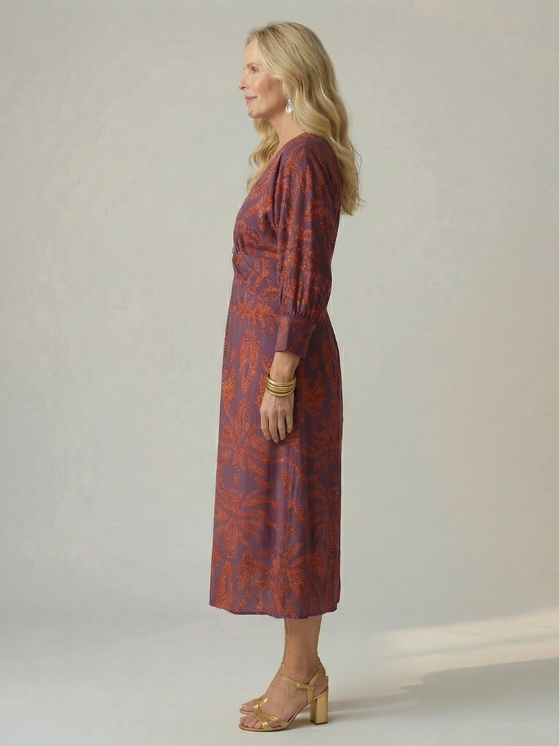 Falune - Midi jurk voor dames met een elegante strakke taille en print