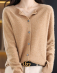 Elyse - 100% Pure Merino Wol Dames O-hals Cardigan Kasjmier Trui